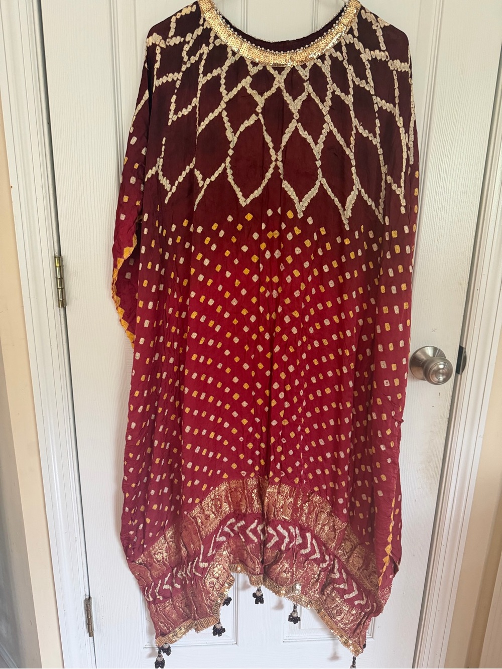 Maroon Gold Embellished Kaftan Dress